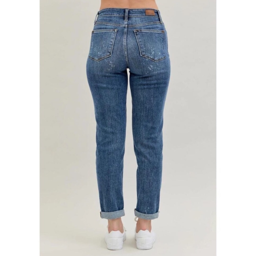Judy Blue Boyfriend Fit Jeans 29 Blue Medium Wash Splatter High Rise JB82346 - Picture 3 of 12